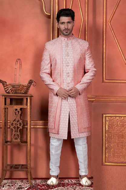 Pink Art Silk Mens Indo Western (NMK-7720) - Nihal Fashions