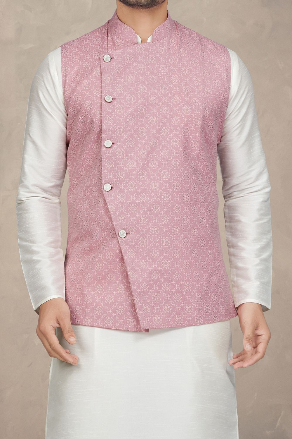 Pink Art Silk Mens Nehru Jacket (NMK-6960) - Nihal Fashions