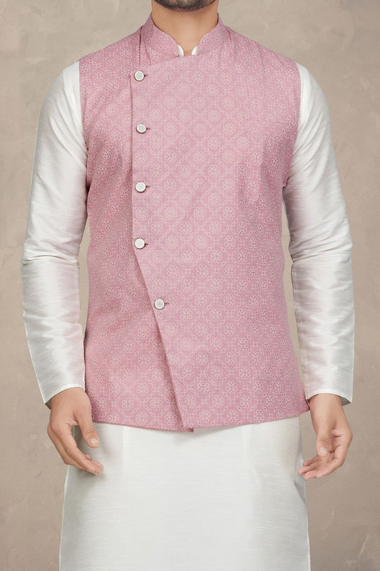 Pink Art Silk Mens Nehru Jacket (NMK-6960) - Nihal Fashions