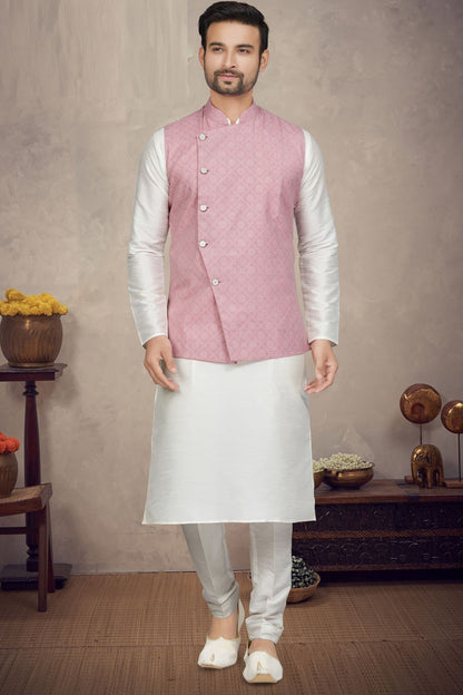 Pink Art Silk Mens Nehru Jacket (NMK-6960) - Nihal Fashions