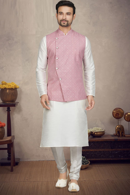 Pink Art Silk Mens Nehru Jacket (NMK-6960) - Nihal Fashions