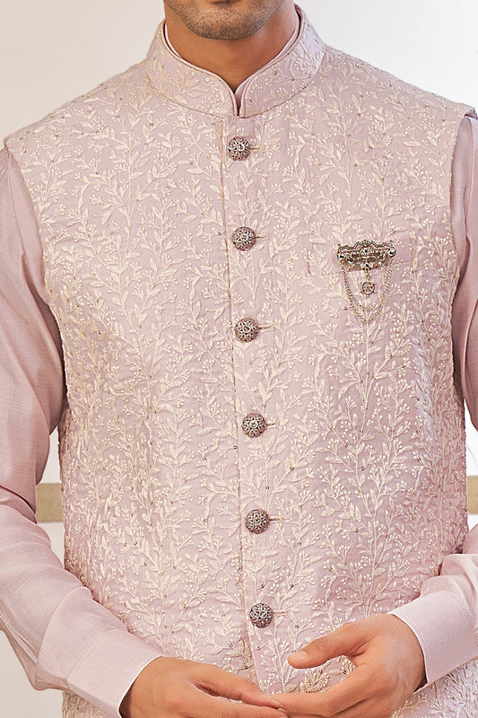 Pink Art Silk Nehru Jacket for Men (NMK-8014) - Nihal Fashions