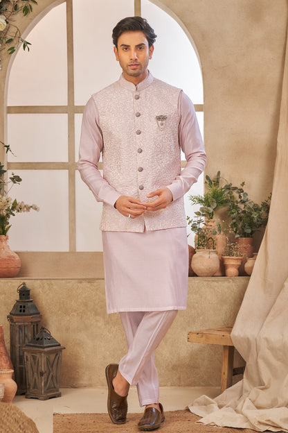 Pink Art Silk Nehru Jacket for Men (NMK-8014) - Nihal Fashions