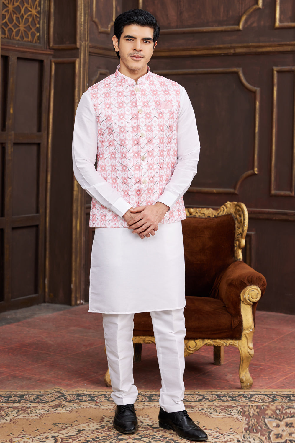 Pink Art Silk Nehru Jacket (NMK-7946) - Nihal Fashions