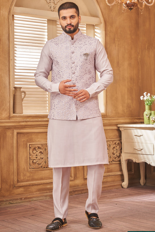 Pink Art Silk Nehru Jacket (NMK-8019) - Nihal Fashions