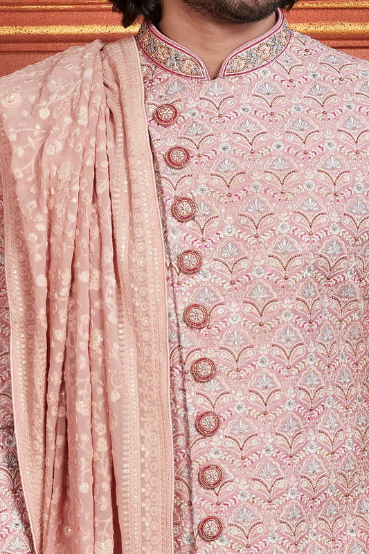 Pink Art Silk Sherwani for Men (NMK-7886) - Nihal Fashions
