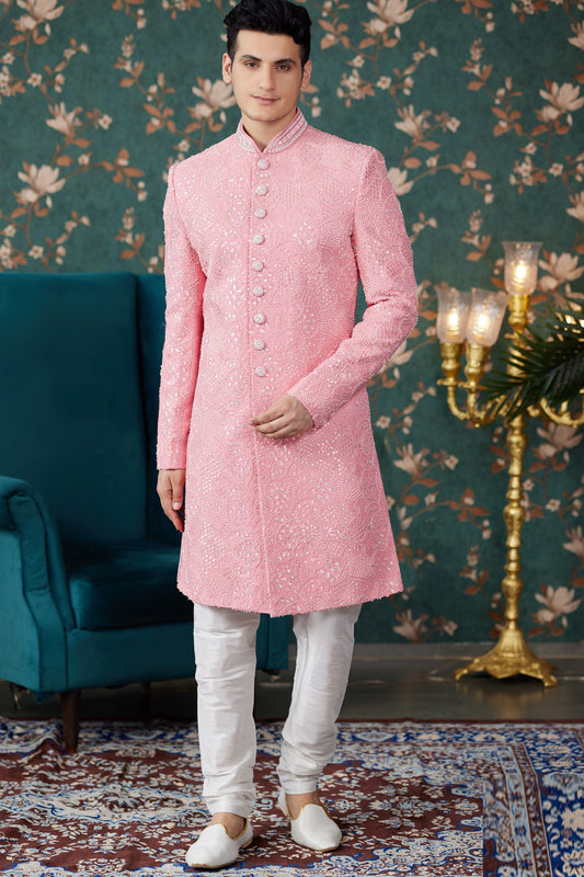 Pink Art Silk Sherwani for Men (NMK-8236) - Nihal Fashions