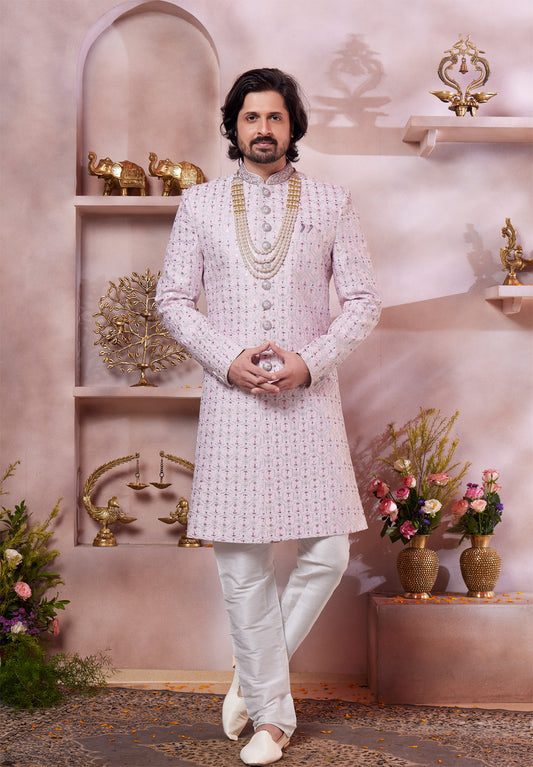 Pink Art Silk Wedding Sherwani (NMK-8297) - Nihal Fashions