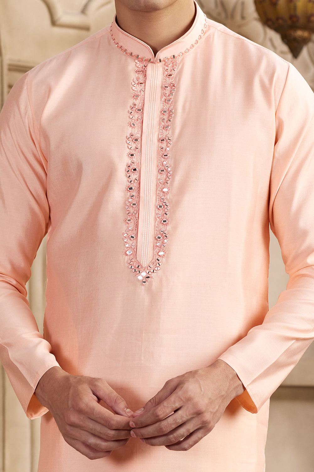 Pink Banarasi Art Silk Kurta Pajama (NMK-8480) - Nihal Fashions
