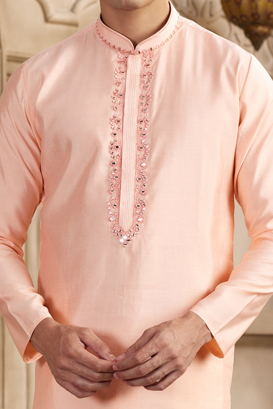 Pink Banarasi Art Silk Kurta Pajama (NMK-8480) - Nihal Fashions