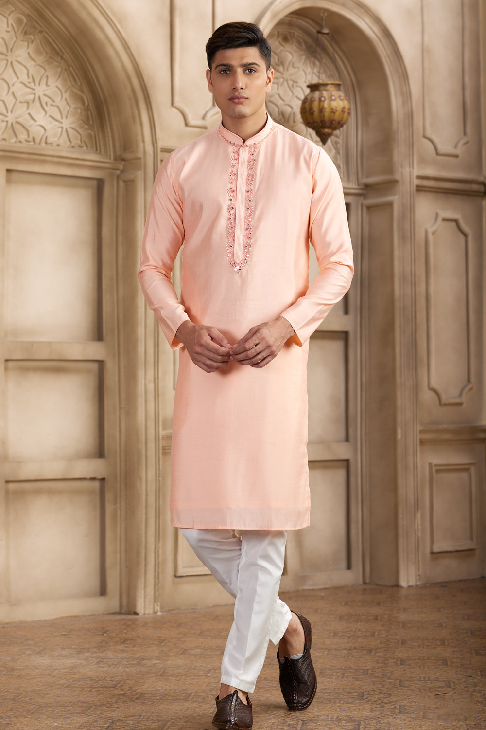 Pink Banarasi Art Silk Kurta Pajama (NMK-8480) - Nihal Fashions