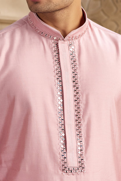 Pink Banarasi Art Silk Mens Kurta Pajama (NMK-8483) - Nihal Fashions
