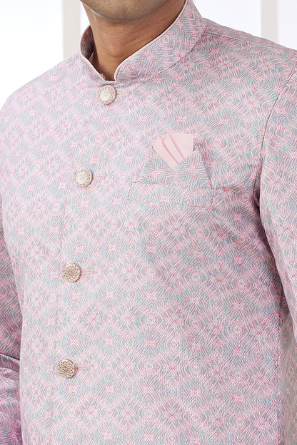 Pink Banarasi Jaquard Indo Western for Men (NMK-8591) - Nihal Fashions