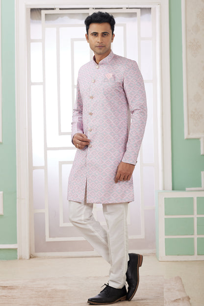 Pink Banarasi Jaquard Indo Western for Men (NMK-8591) - Nihal Fashions