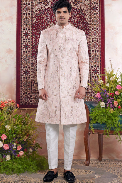 Pink Banarasi Jaquard Indo Western (NMK-8551) - Nihal Fashions