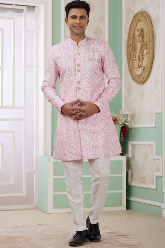 Pink Banarasi Jaquard Indo Western (NMK-8583) - Nihal Fashions
