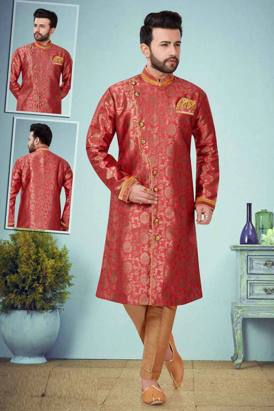 Pink Banarasi Jaquard Kurta Pajama (NMK-4865)