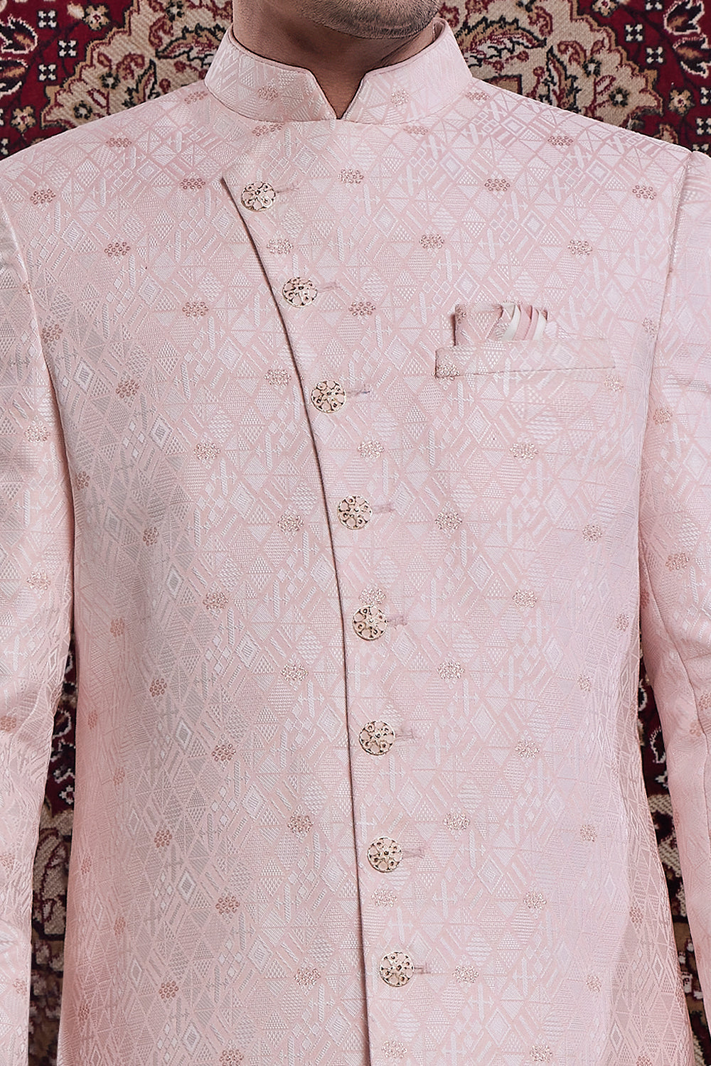 Pink Banarasi Jaquard Mens Indo Western (NMK-8557) - Nihal Fashions