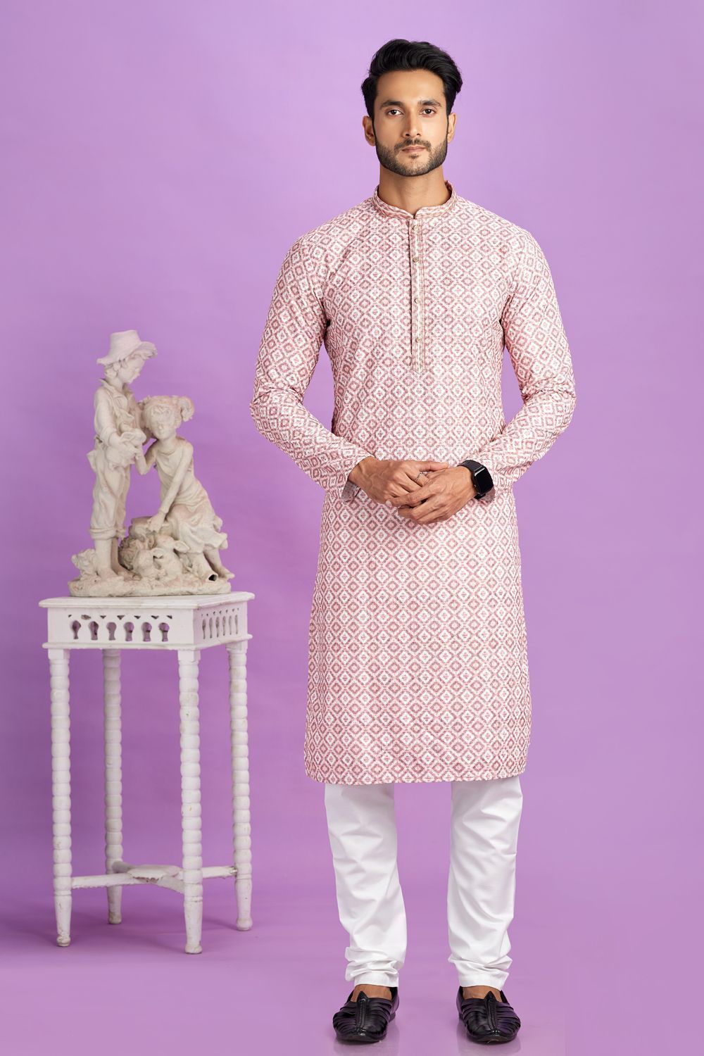 Pink Cotton Casual Kurta Pajama (NMK-7557) - Nihal Fashions