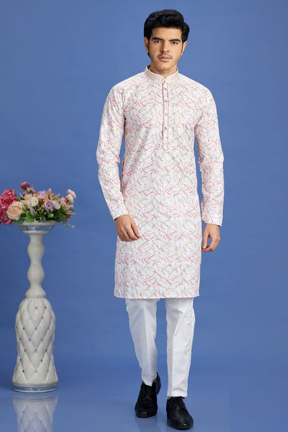 Pink Cotton Embroidered Kurta Pajama (NMK-7523) - Nihal Fashions