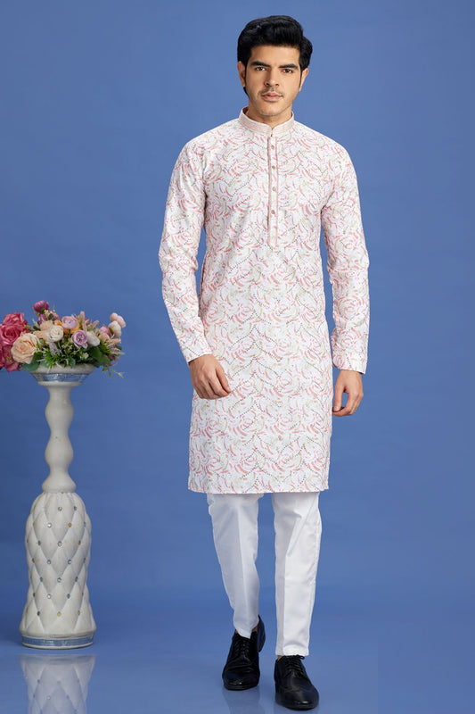 Pink Cotton Embroidered Kurta Pajama (NMK-7523) - Nihal Fashions