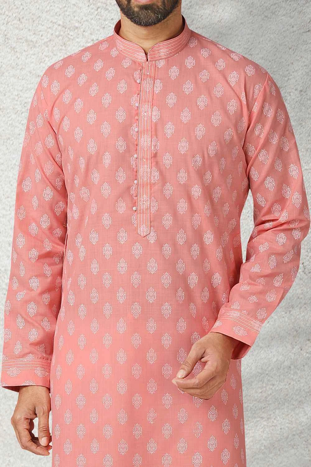 Pink Cotton Mens Kurta Pajama (NMK-5751)