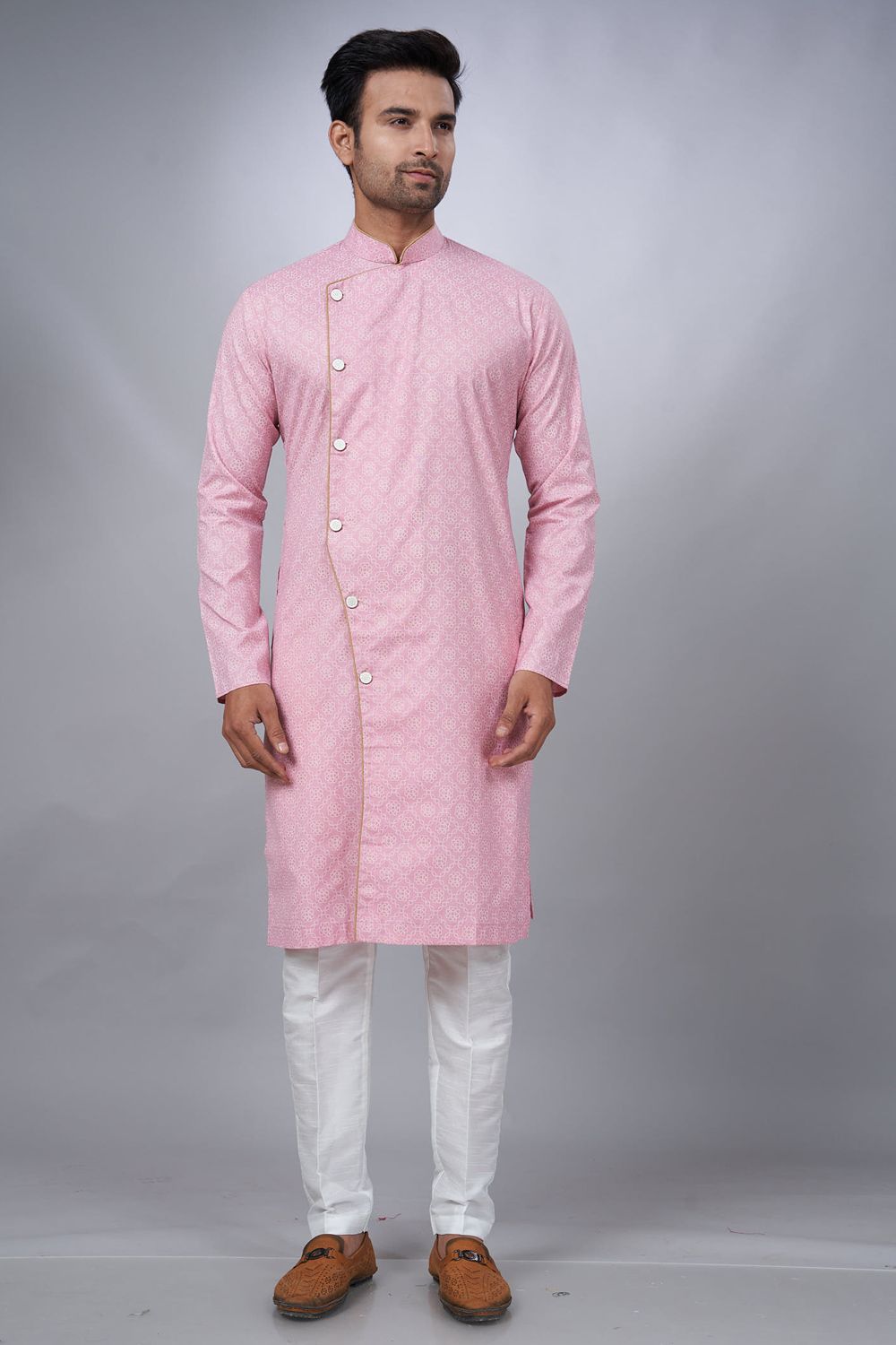 Pink Cotton Printed Mens Indo Western (NMK-6942) - Nihal Fashions