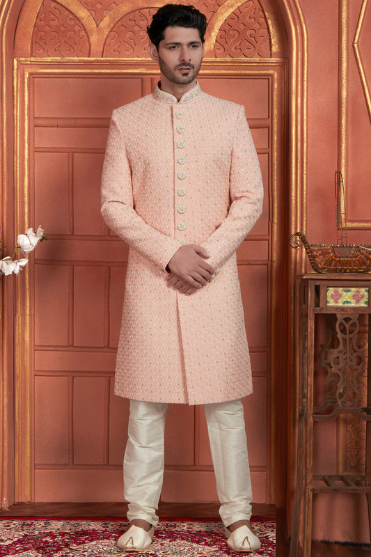 Pink Georgette Mens Sherwani (NMK-7894) - Nihal Fashions