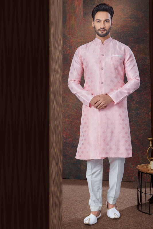 Pink Jaquard Indo Western (NMK-7863) - Nihal Fashions