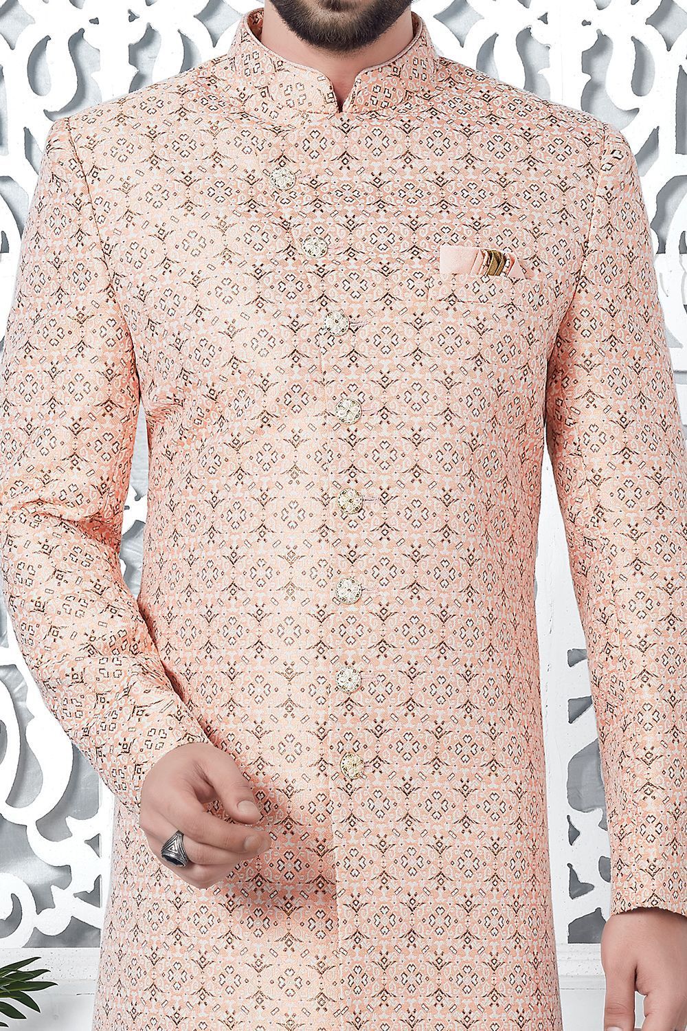 Pink Jaquard Silk Indo Western (NMK-7189) - Nihal Fashions