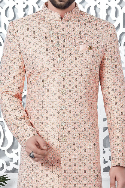 Pink Jaquard Silk Indo Western (NMK-7189) - Nihal Fashions