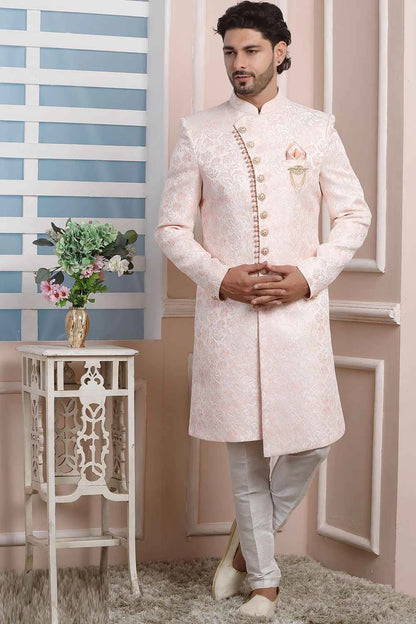Pink Jaquard Silk Mens Indo Western (NMK-6175)