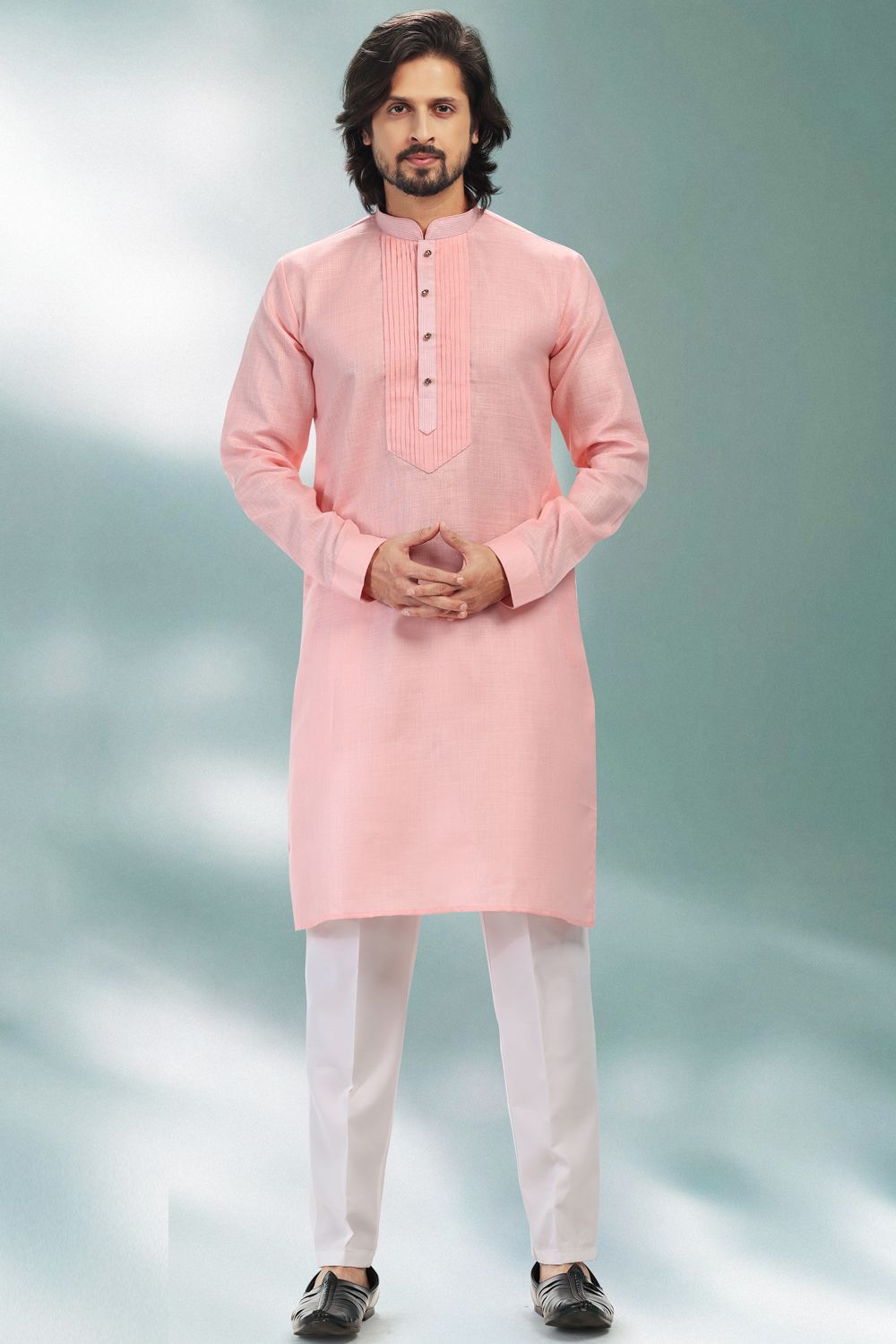 Pink Linen Cotton Kurta Pajama (NMK-6735) - Nihal Fashions
