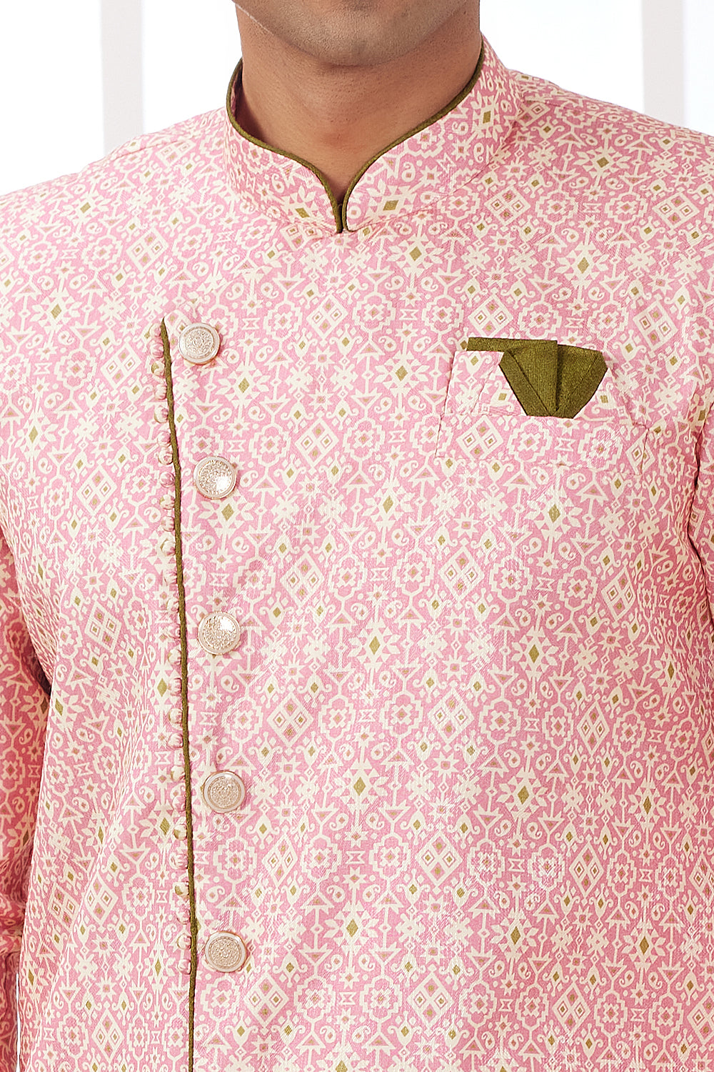 Pink Mens Banarasi Jaquard Indo Western (NMK-8595) - Nihal Fashions