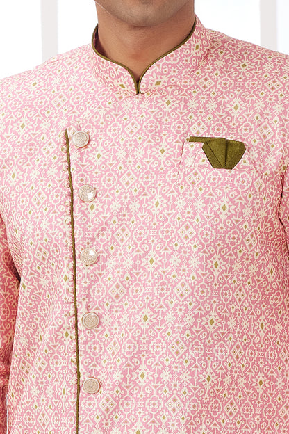Pink Mens Banarasi Jaquard Indo Western (NMK-8595) - Nihal Fashions