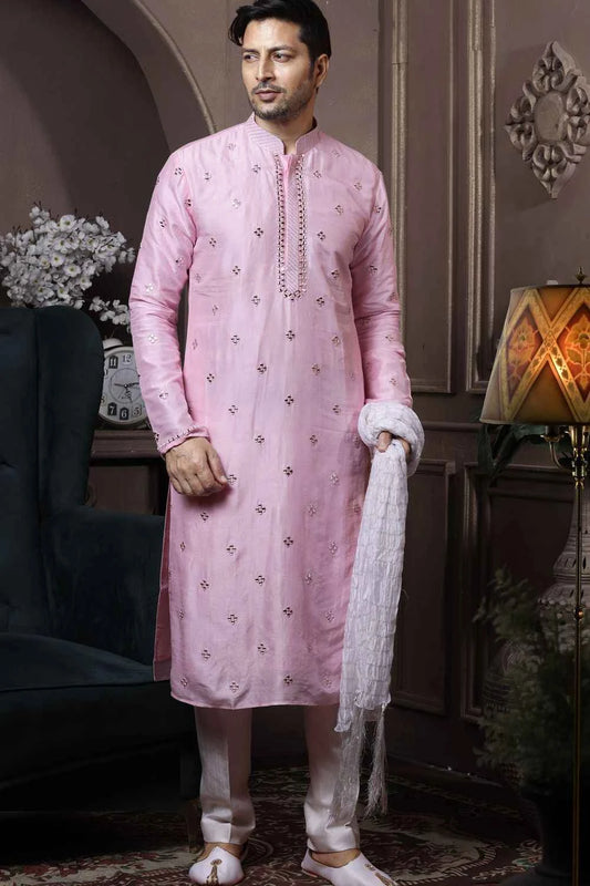 Pink Silk Kurta Pajama (NMK-6034)