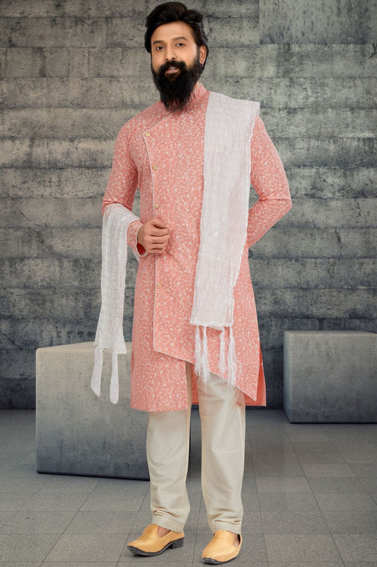Pinkish Peach Cotton Silk Indo Western (NMK-6791) - Nihal Fashions