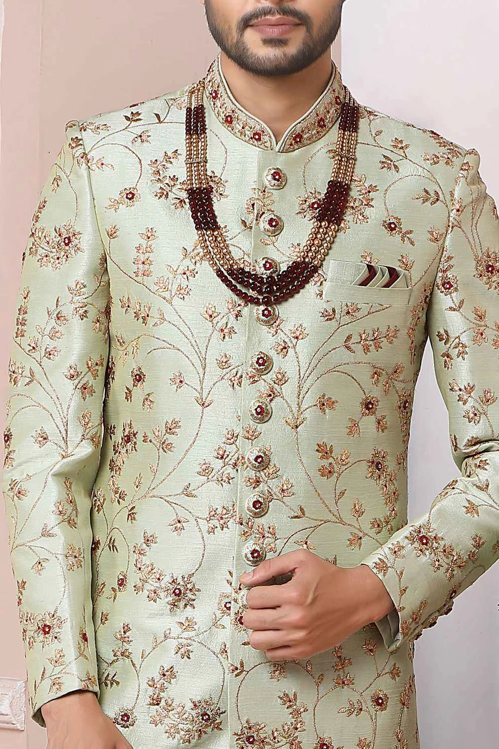 Pista Green Art Banarasi Silk Sherwani (NMK-5956)