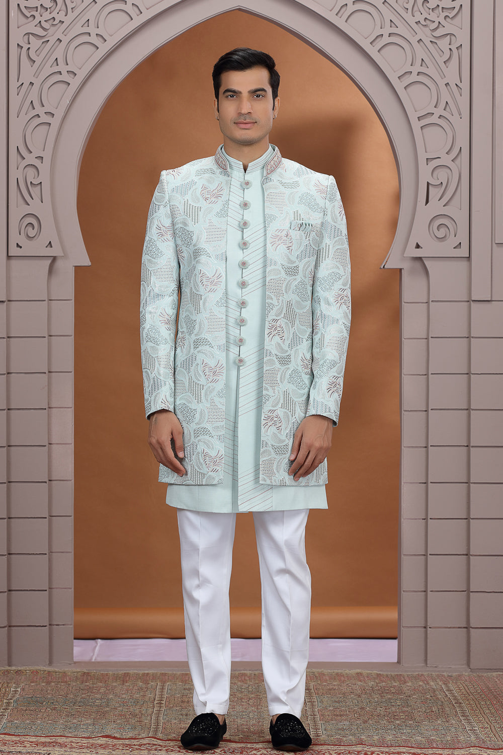 Pista Green Art Silk 3 piece Indo Western (NMK-8632) - Nihal Fashions