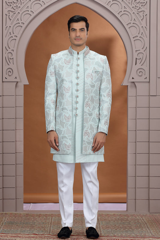 Pista Green Art Silk 3 piece Indo Western (NMK-8632) - Nihal Fashions