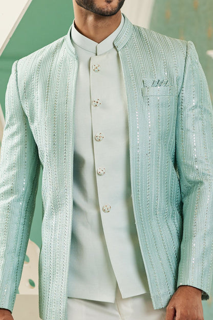 Pista Green Art Silk Embroidered Indo Western (NMK-7129) - Nihal Fashions