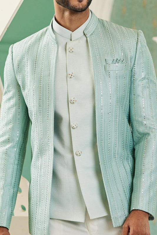 Pista Green Art Silk Embroidered Indo Western (NMK-7129) - Nihal Fashions