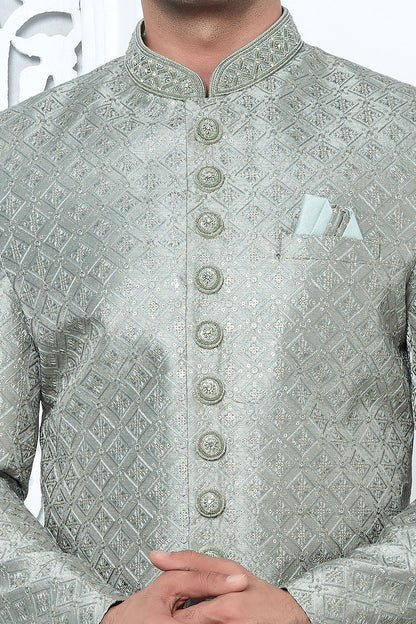 Pista Green Art Silk Indo Western for Men (NMK-7700) - Nihal Fashions