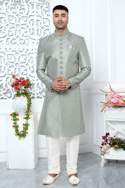 Pista Green Art Silk Indo Western for Men (NMK-7700) - Nihal Fashions