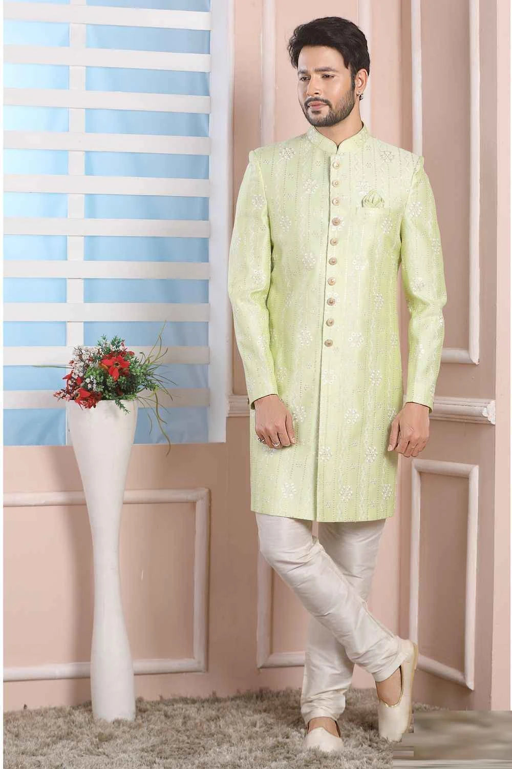 Pista Green Art Silk Indo Western (NMK-6198)