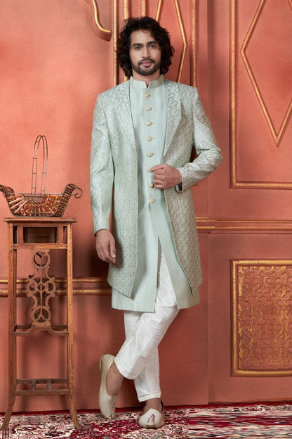 Pista Green Art Silk Indo Western (NMK-7723) - Nihal Fashions