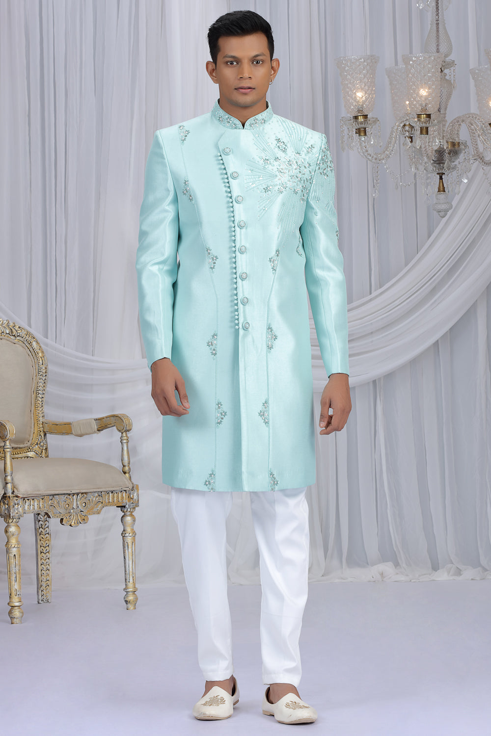 Pista Green Art Silk Indo Western (NMK-8680) - Nihal Fashions
