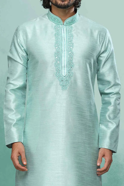 Pista Green Art Silk Kurta Pajama (NMK-6424)