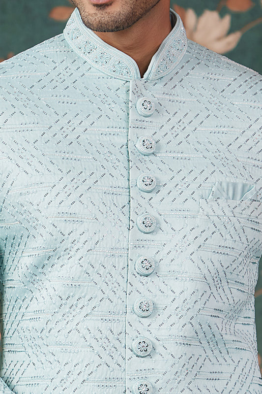 Pista Green Art Silk Mens Sherwani (NMK-8238) - Nihal Fashions