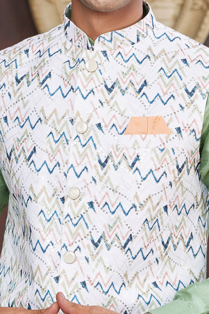 Pista Green Art Silk Nehru Jacket (NMK-7944) - Nihal Fashions